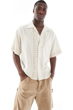 JACK & JONES Camp collar shirt with floral applique in cream