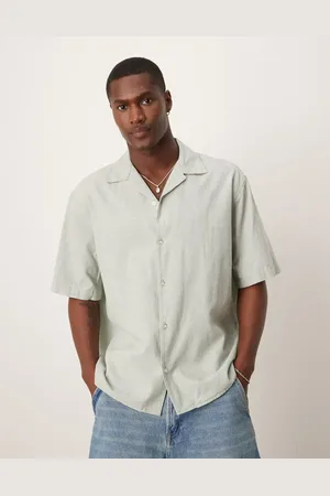 SELECTED Camp collar linen blend shirt in