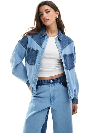 Pieces® Oversized western denim jacket in light wash - part of a set