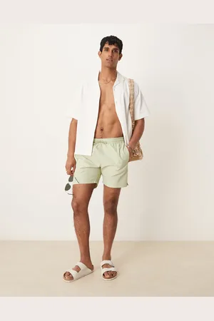 MANGO Seersucker swim shorts in pale