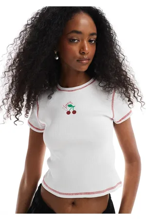 Pieces® Ribbed baby tee with cherry motif in