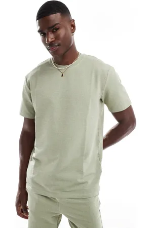 Only & Sons Short sleeve waffle T-shirt in sage - part of a set