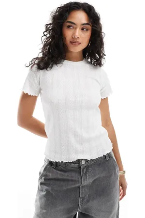 Pieces® Pointelle t-shirt with baby lock detail in