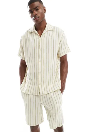 JACK & JONES Revere collar shirt in cream green stripe - part of a set