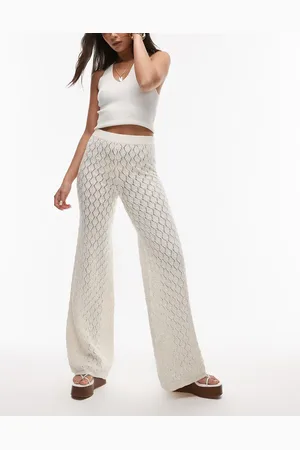 MANGO Wide leg crochet pants in off