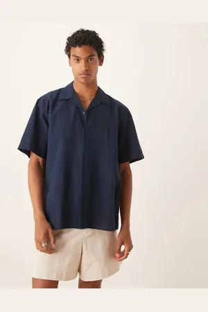 SELECTED Camp collar linen blend shirt in