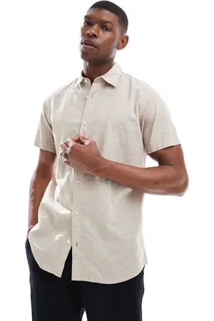 JACK & JONES Linen mix short sleeved shirt in beige
