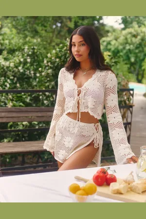 The Frolic X Lydia Kara exclusive crochet tie side mini beach skirt in cream floral - part of a set