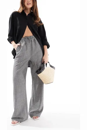 Threadbare Gingham tie waist wide leg pants in and white
