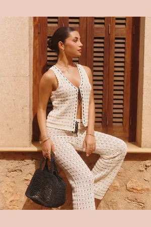 The Frolic X Lydia Kara exclusive crochet contrast thread trim beach vest top in cream - part of a set