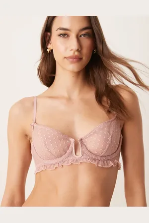 ASOS Jessie spot embroidery frill underwire bra in dusty pink