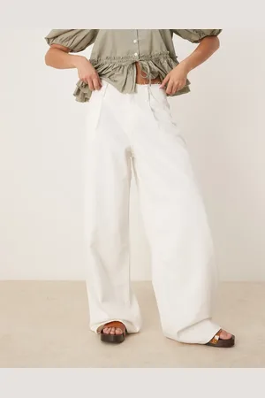 MANGO Wide leg raw hem waist pants in