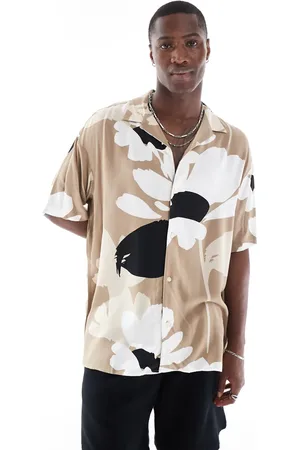 JACK & JONES Camp collar abstract floral shirt in beige