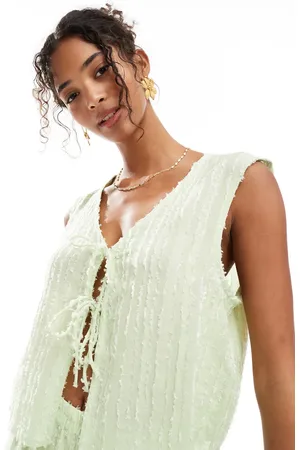 Pieces® Textured tie front sleeveless top in gleam - part of a set