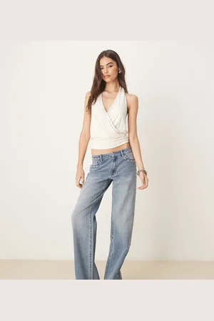 JDY Wide leg jeans with stud details in light wash