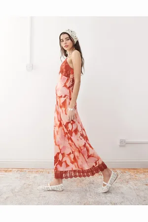 Reclaimed Maxi cami slip dress in red floral print