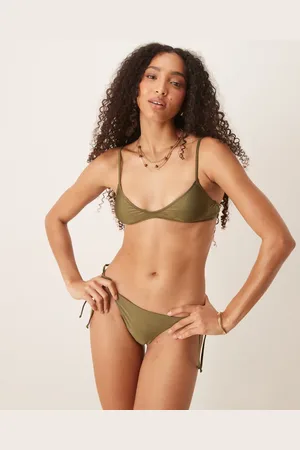 MANGO Tie side bikini bottoms in olive