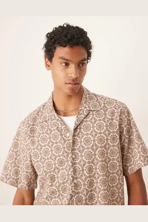SELECTED Camp collar shirt in tan geo print