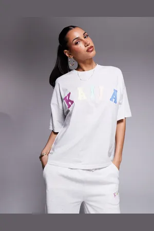 Kaiia Rainbow logo oversized T-shirt in heather - part of a set