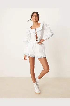 Glamorous Boho ruffle tie detail blouse in and blue - part of a set