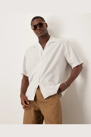 SELECTED Camp collar linen blend shirt in stripes