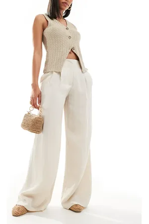 Pull&Bear Lightweight rustic tailored wide leg pants in ecru