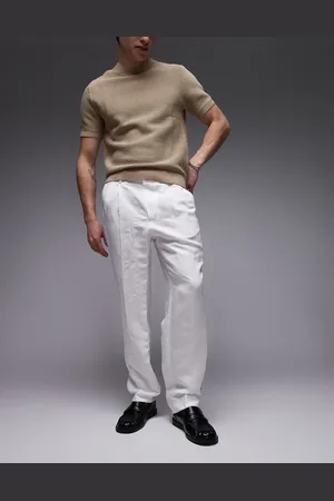 MANGO Tailored linen-mix pants in beige