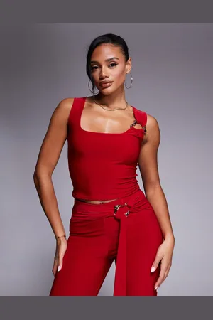 Kaiia Slinky square neck gold hardware detail crop top in - part of a set