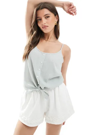 ONLY Knot front cropped tank top in white & sage stripe