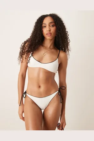 MANGO Buckle detail bikini top in white