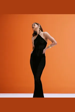 Murci Exclusive knit halterneck open back maxi dress in