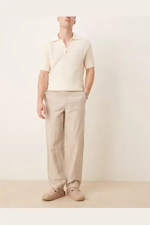 MANGO Fran linen blend straight leg pants in beige