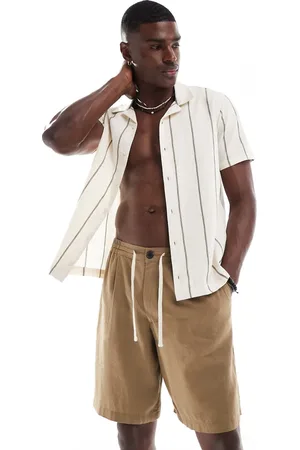 Threadbare Linen-rich drawstring shorts in stone