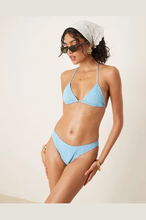 ASOS Tia textured paisley triangle bikini top in petrol
