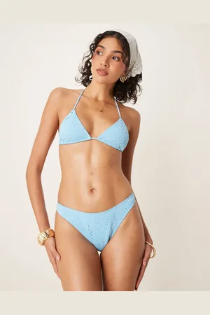 ASOS Tia textured paisley high leg bikini bottoms in petrol