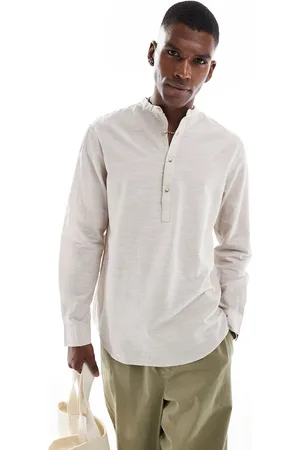 JACK & JONES Overhead linen mix shirt in beige