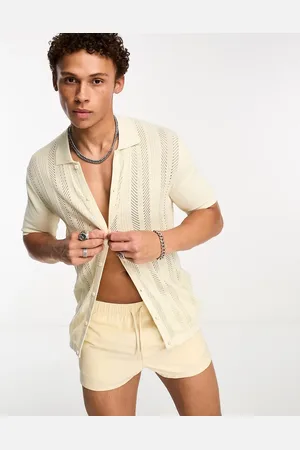 JACK & JONES Originals relaxed fit knitted button through shirt in cream