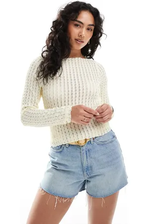 ONLY Boat neck textured crop top in light