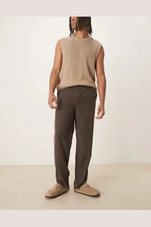MANGO Linen look tie waist pants in chocolate