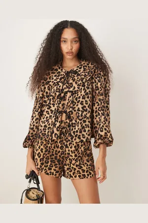 Glamorous Tie front blouse in leopard - part of a set
