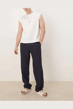 MANGO Straight leg linen mix pants in