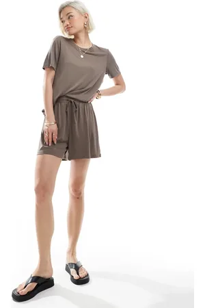 Pieces® Soft lightweight tie waist shorts in morel - part of a set