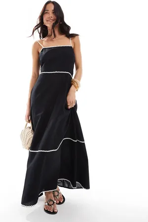 Esmée Esmee Exclusive maxi beach dress with white rick rack trim details in black