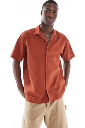 JACK & JONES Camp collar shirt in seersucker dirt