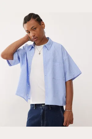 Reclaimed Short sleeve boxy shirt in pinstripes