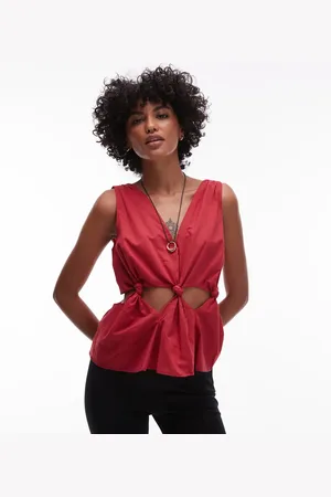 Topshop Cotton voile sleeveless knot waist top in