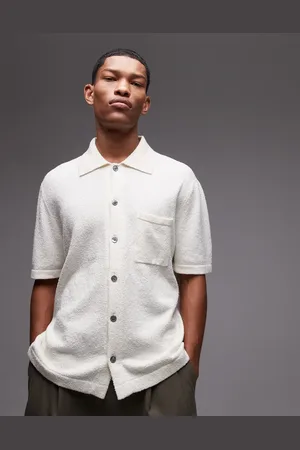 ARKET Boucle textured knit short sleeve shirt in off