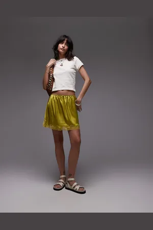 Topshop Satin lace slip in lime