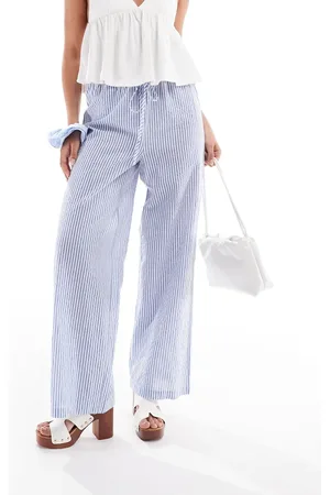 Pull&Bear Rustic wide leg pants in ecru & stripes