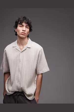 Topman Short sleeve textured plisse shirt in stone